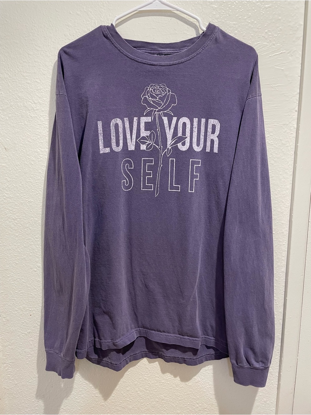 Comfort Colors Purple Long Sleeve Graphic Tee Shirt Large Love Yourself Rose L